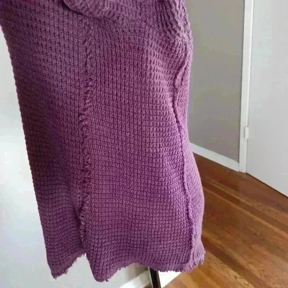Free People Women'sPurple Sunset Waffle Knit Cold Shoulder Long Sleeve Sweater S - Picture 6 of 13